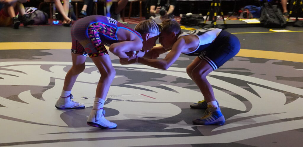 Two Wrestlers about to begin a match at State Championships